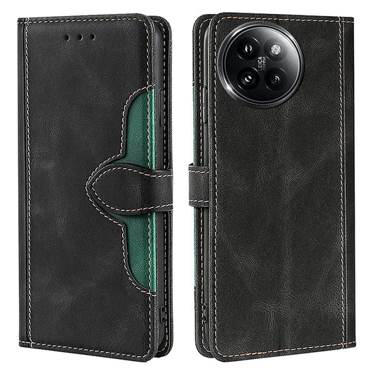 Skin-touch Phone Shell for Xiaomi Civi 4 Pro 5G Straw Hat Phone Cover PU Leather Stand Wallet Case - Black