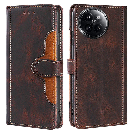 Skin-touch Phone Shell for Xiaomi Civi 4 Pro 5G Straw Hat Phone Cover PU Leather Stand Wallet Case - Brown