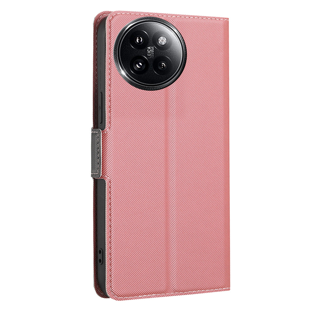 For Xiaomi Civi 4 Pro 5G Case Leather Twill Texture Card Slots Anti-scratch Phone Cover - Pink