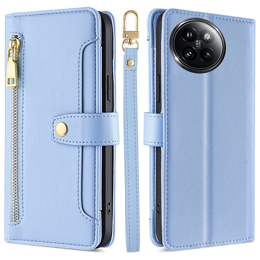 For Xiaomi Civi 4 Pro 5G Zipper Pocket Cell Phone Case Wallet Leather Cover with 2 Straps - Blue
