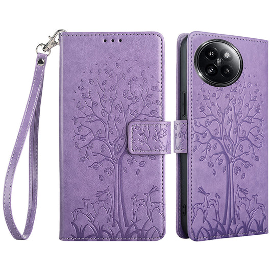 For Xiaomi Civi 4 Pro 5G Leather Case Deer Tree Pattern Wallet Flip Stand Cell Phone Cover - Purple
