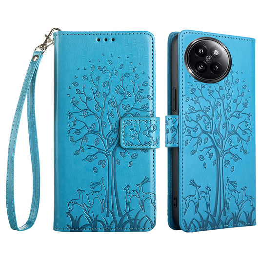 For Xiaomi Civi 4 Pro 5G Leather Case Deer Tree Pattern Wallet Flip Stand Cell Phone Cover - Blue