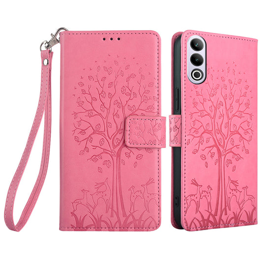 For OnePlus Ace 3V 5G Leather Case Tree Imprinted Wallet Stand Cell Phone Cover - Pink