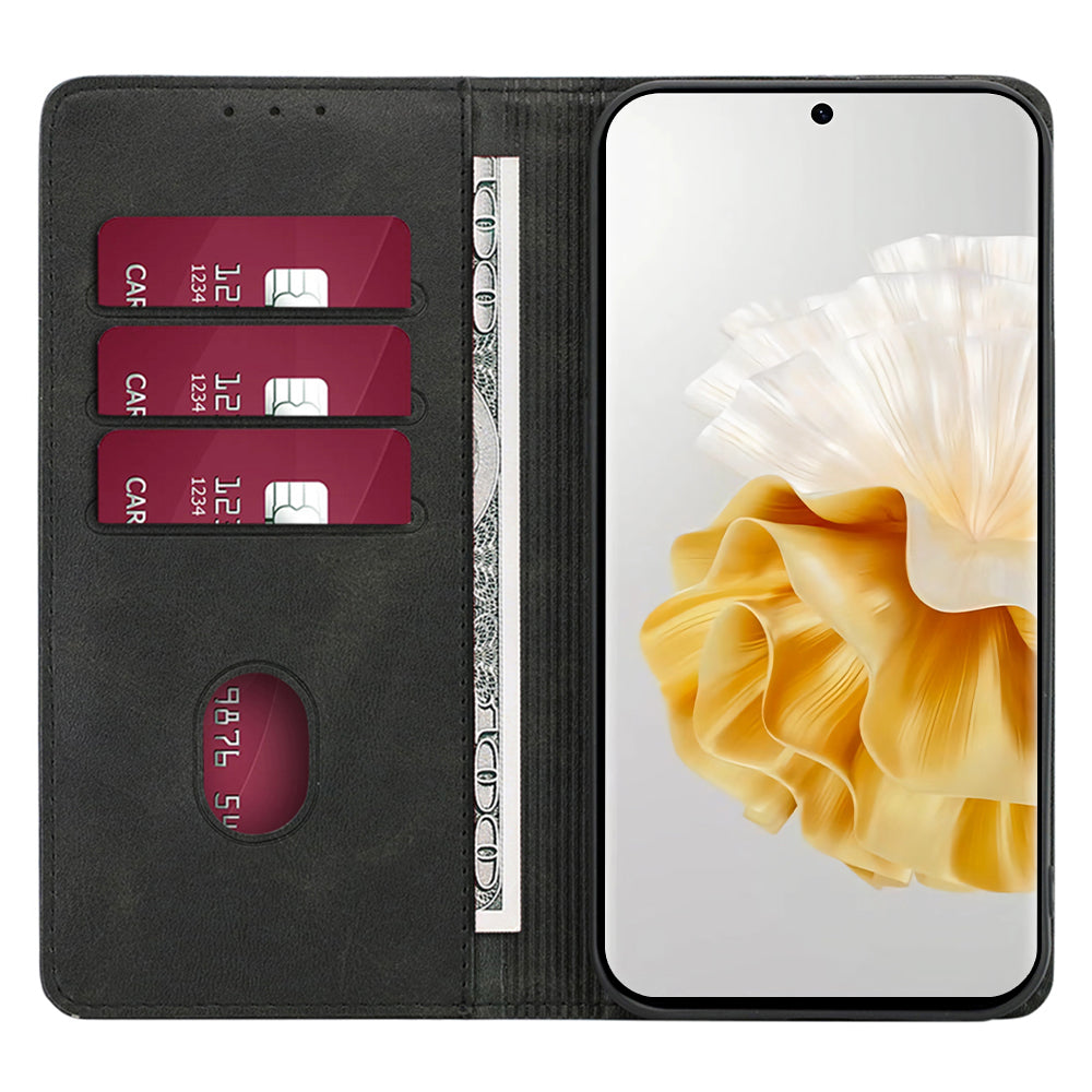 For Huawei nova 12i 4G Wallet Case Magnetic Closure Leather Phone Cover - Black