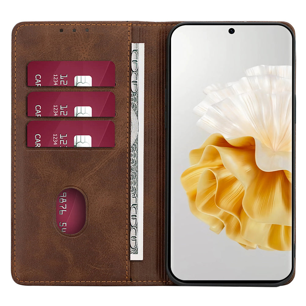 For Huawei nova 12i 4G Wallet Case Magnetic Closure Leather Phone Cover - Brown