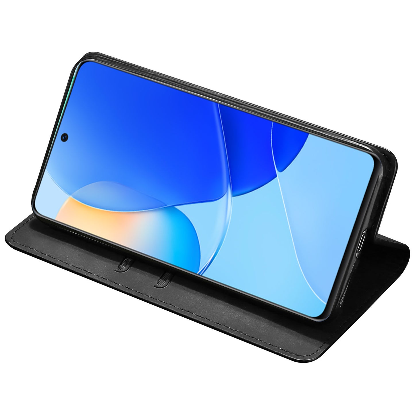 For Huawei nova 12i 4G Anti-Scratch Phone Case Anti-Drop Stand Card Holder PU Leather Phone Cover - Black