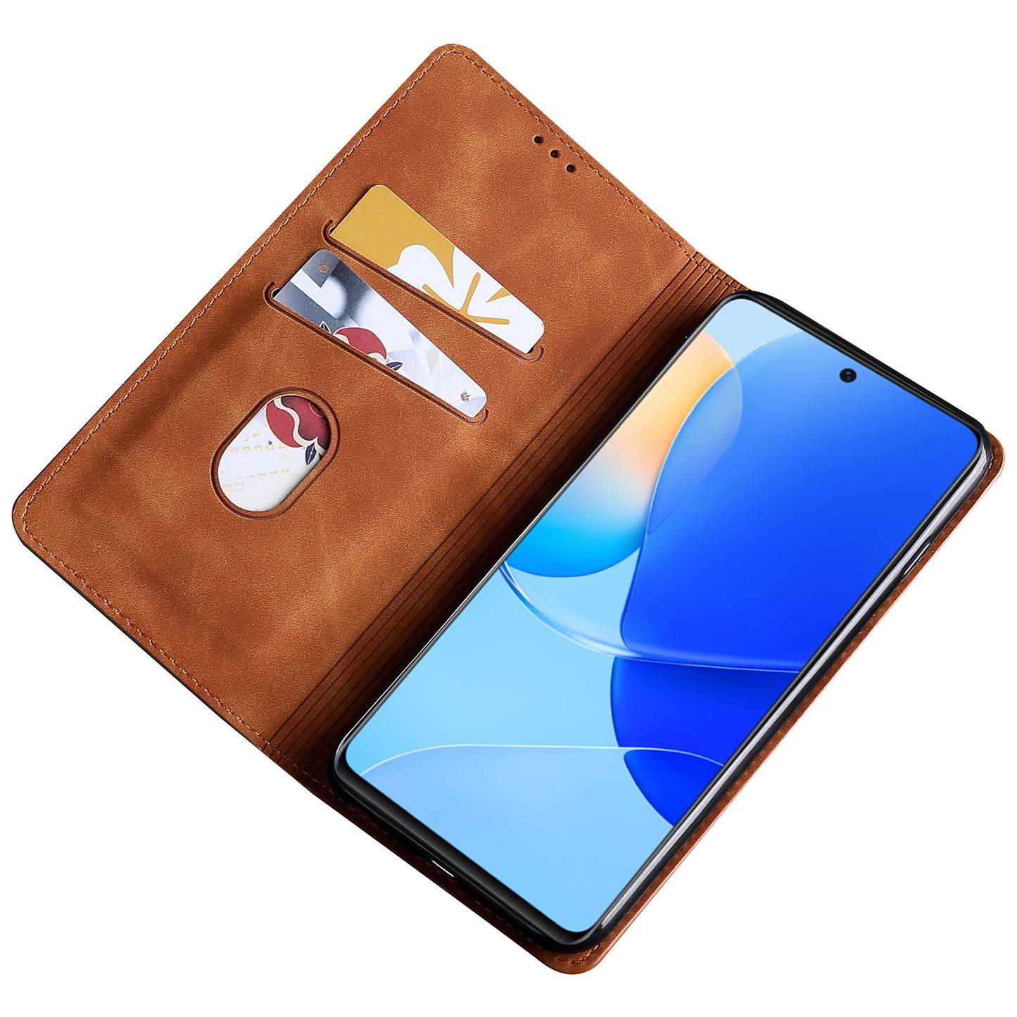 For Huawei nova 12i 4G Anti-Scratch Phone Case Anti-Drop Stand Card Holder PU Leather Phone Cover - Light Brown