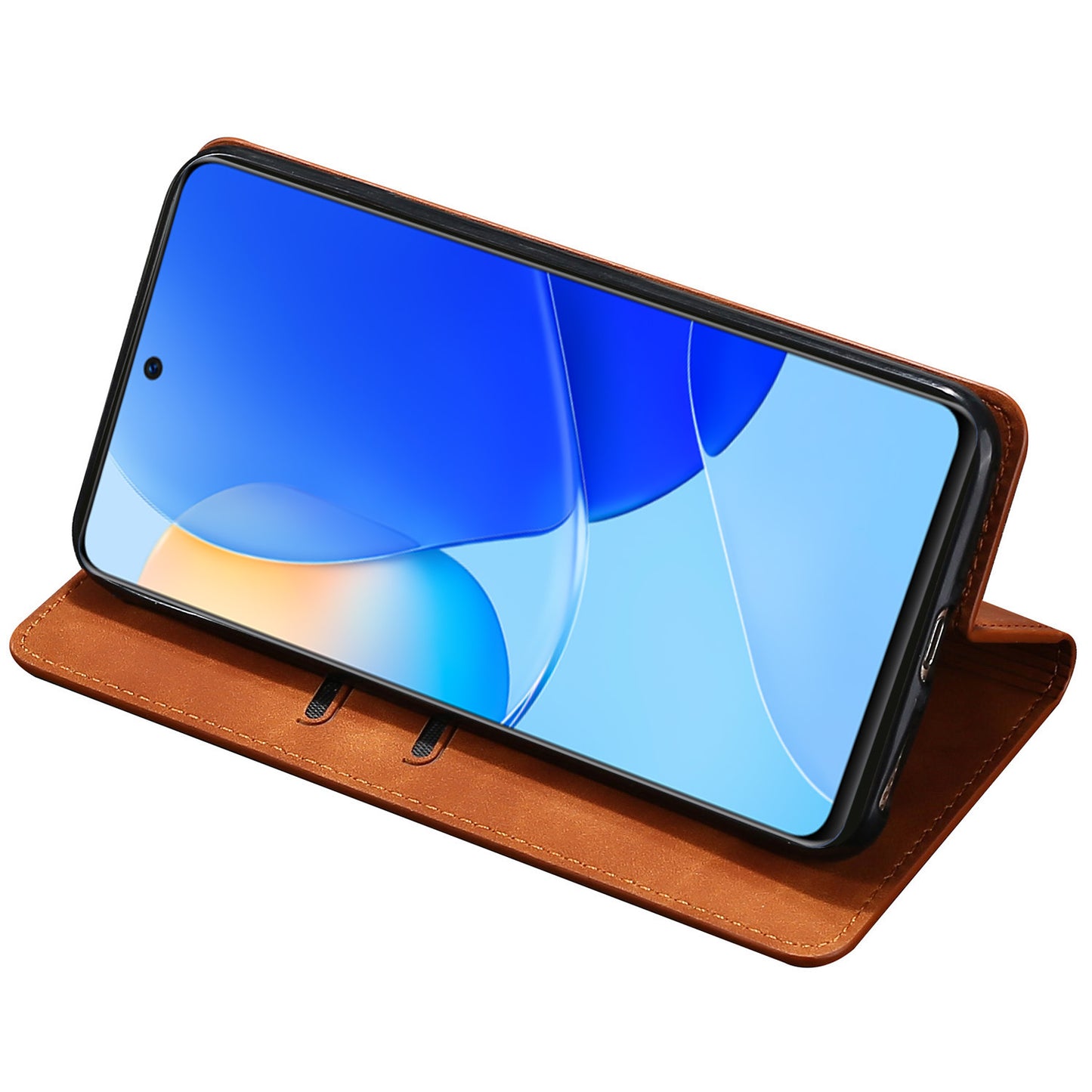 For Huawei nova 12i 4G Anti-Scratch Phone Case Anti-Drop Stand Card Holder PU Leather Phone Cover - Light Brown