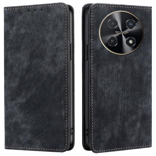 For Huawei nova 12i 4G Leather Phone Case RFID Blocking Card Slots Stand Cover - Black