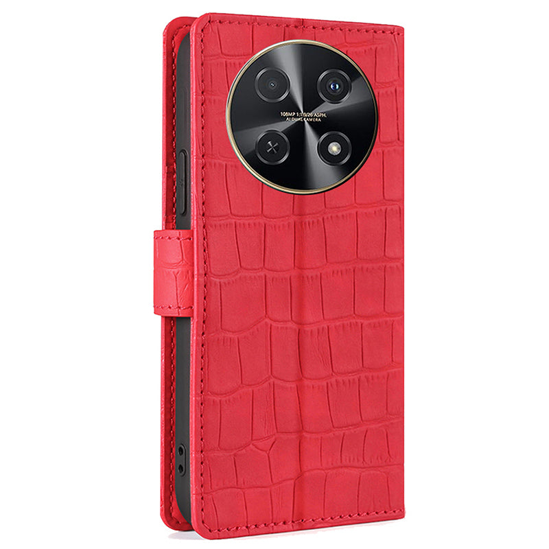 For Huawei nova 12i 4G Fully Wrapped Leather Case Crocodile Texture Magnetic Phone Cover - Red