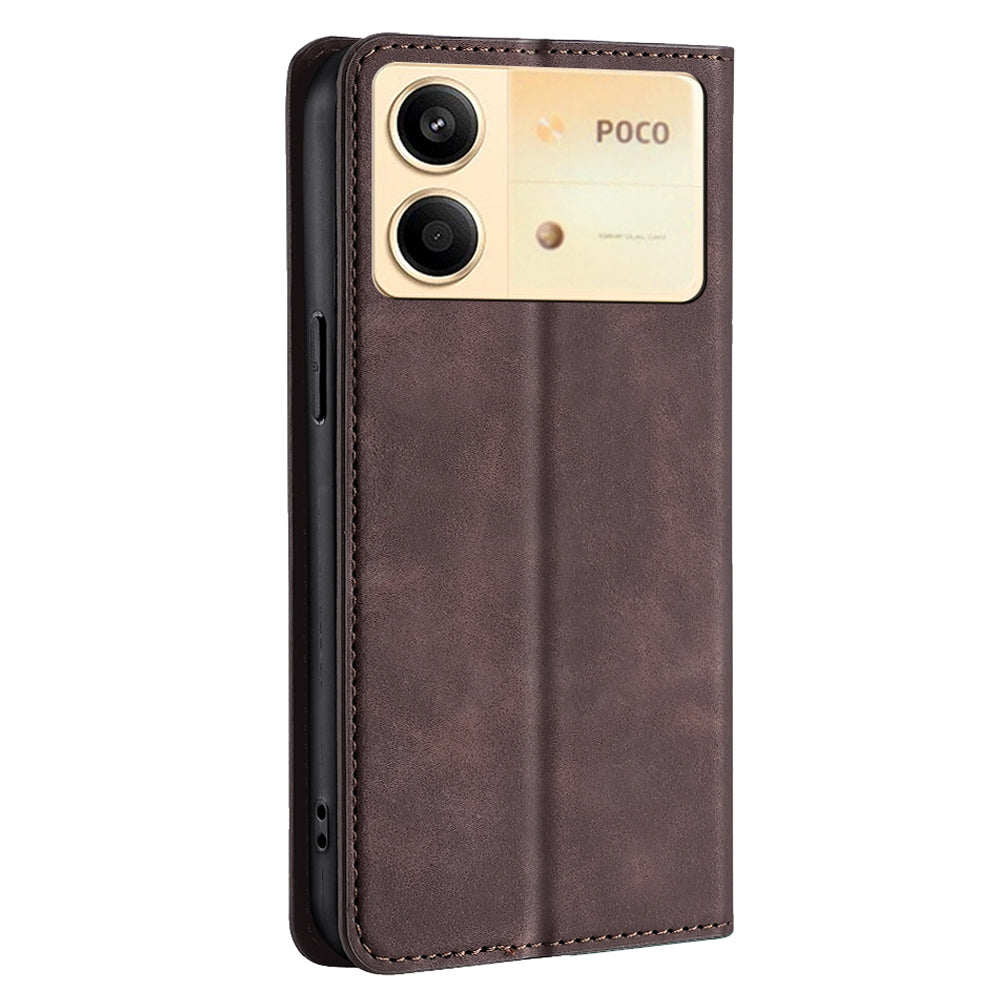 For Xiaomi Redmi Note 13R Pro 5G Case Card Holder Magnetic PU Leather Phone Cover - Dark Brown