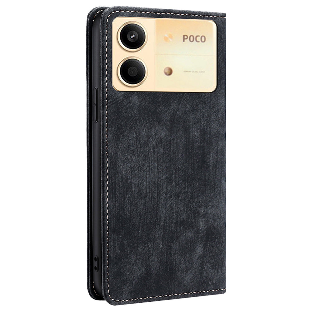 For Xiaomi Redmi Note 13R Pro 5G Leather Case RFID Blocking Phone Wallet Cover - Black