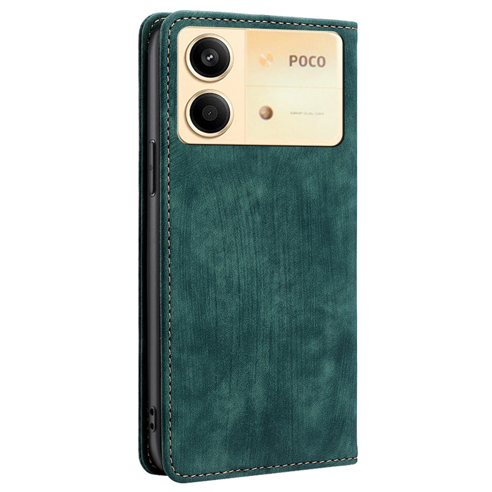 For Xiaomi Redmi Note 13R Pro 5G Leather Case RFID Blocking Phone Wallet Cover - Green