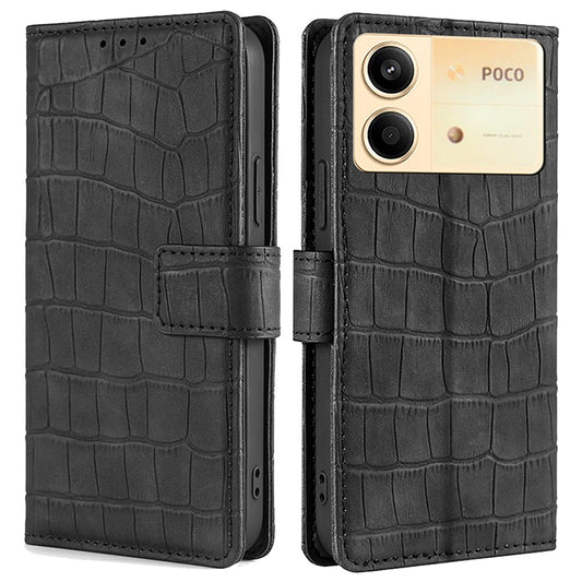 For Xiaomi Redmi Note 13R Pro 5G Wallet Case Crocodile Texture Leather Phone Cover - Black