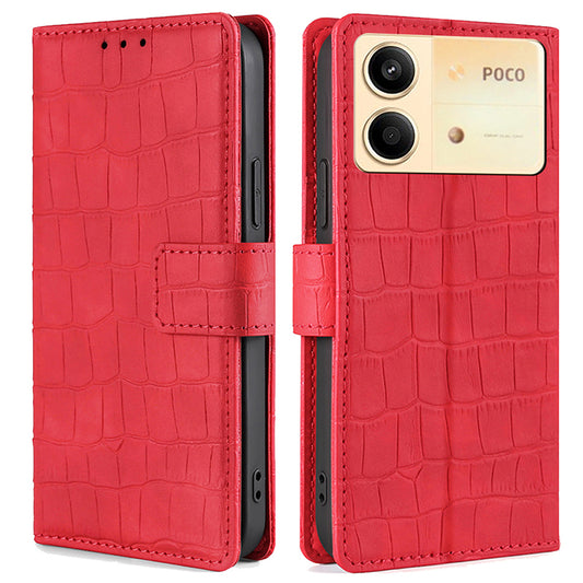 For Xiaomi Redmi Note 13R Pro 5G Wallet Case Crocodile Texture Leather Phone Cover - Red