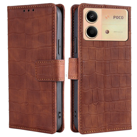 For Xiaomi Redmi Note 13R Pro 5G Wallet Case Crocodile Texture Leather Phone Cover - Brown