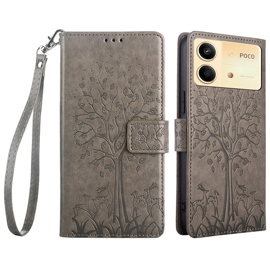 For Xiaomi Redmi Note 13R Pro 5G Case Imprinted PU Leather Wallet Stand Phone Cover - Grey