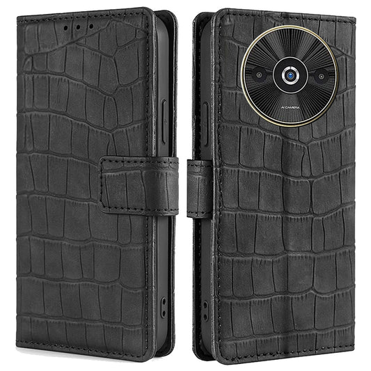 For Xiaomi Redmi A3 / Poco C61 4G Case Crocodile Texture Skin-touch Leather Wallet Phone Cover - Black