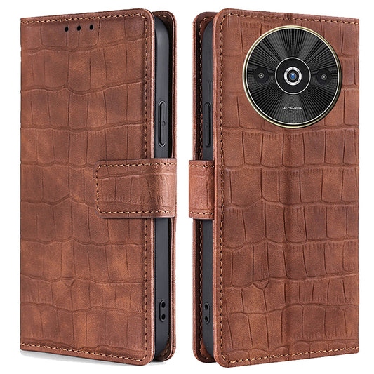 For Xiaomi Redmi A3 / Poco C61 4G Case Crocodile Texture Skin-touch Leather Wallet Phone Cover - Brown