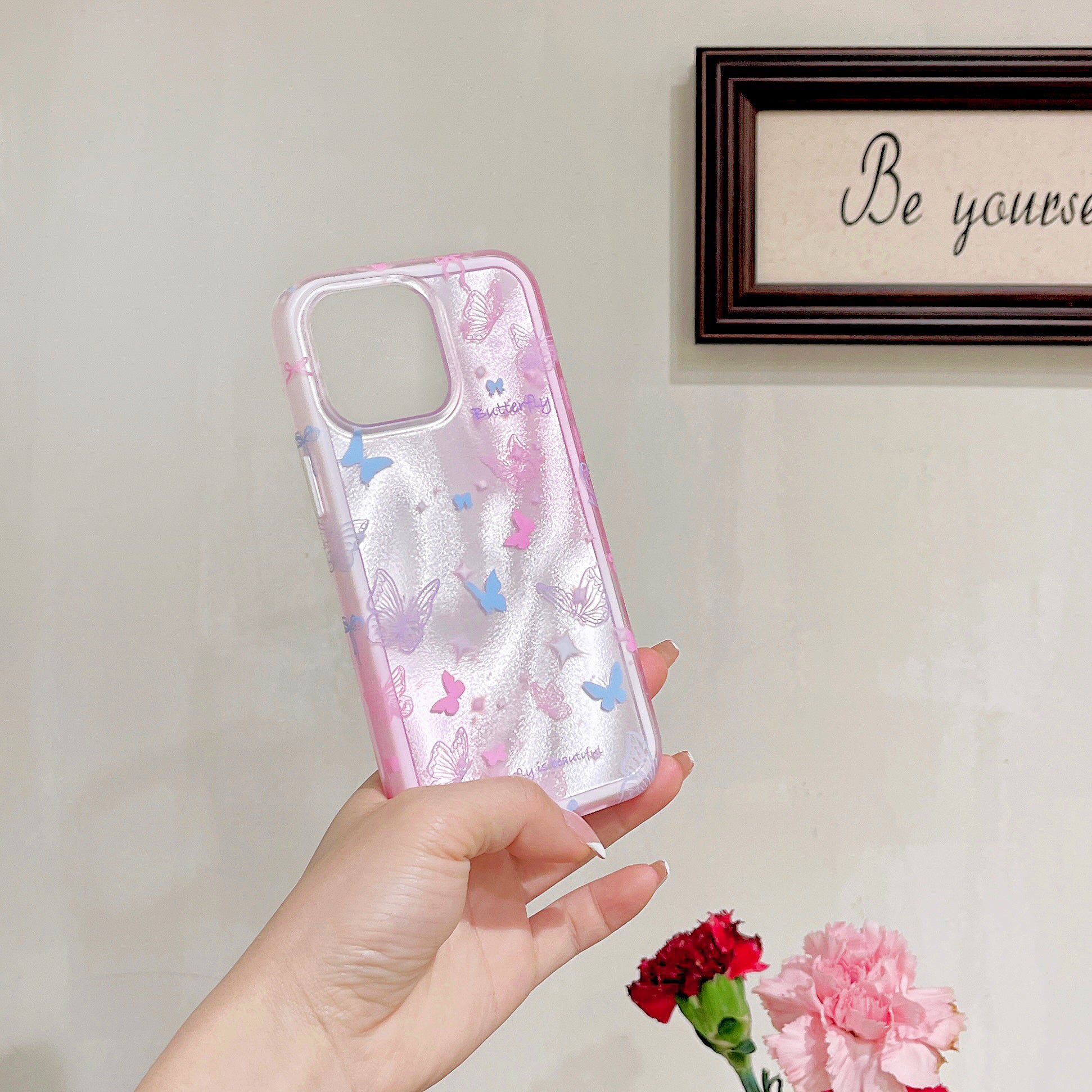 TPU+PC Phone Shell for iPhone 13 Pro Max Cases Colorful Butterfly Pattern Phone Cover