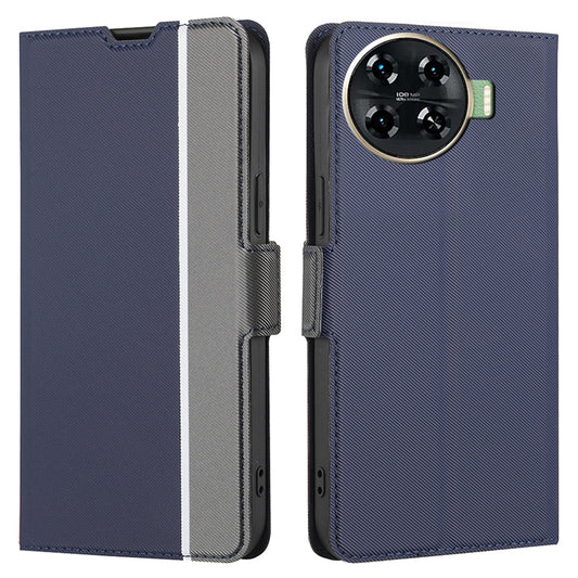 For Transsion Tecno Spark 20 Pro+ Case Twill Texture Side Clasps PU Leather Phone Cover - Blue