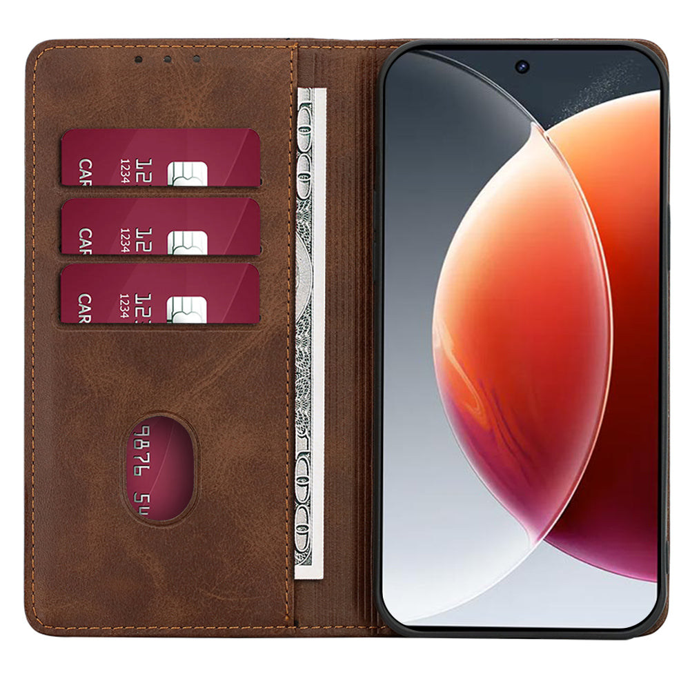 For Transsion Tecno Pova 6 Pro 5G Case Magnetic Closure Leather Wallet Phone Cover - Brown