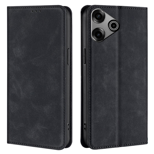 For Transsion Tecno Pova 6 Pro 5G Case Card Holder Magnetic Closing Leather Phone Cover - Black