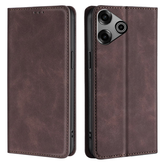 For Transsion Tecno Pova 6 Pro 5G Case Card Holder Magnetic Closing Leather Phone Cover - Dark Brown