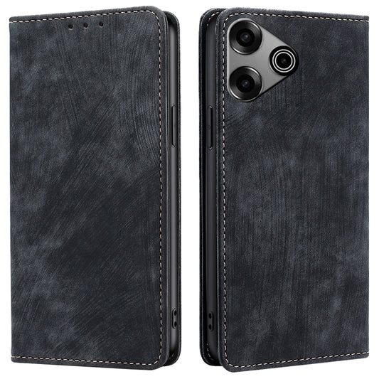 For Transsion Tecno Pova 6 Pro 5G Case RFID Blocking PU Leather Wallet Flip Phone Cover - Black