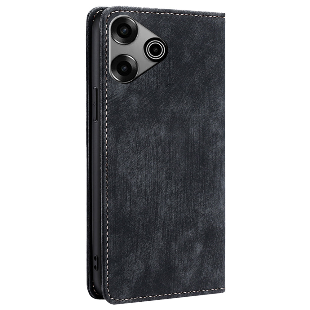 For Transsion Tecno Pova 6 Pro 5G Case RFID Blocking PU Leather Wallet Flip Phone Cover - Black