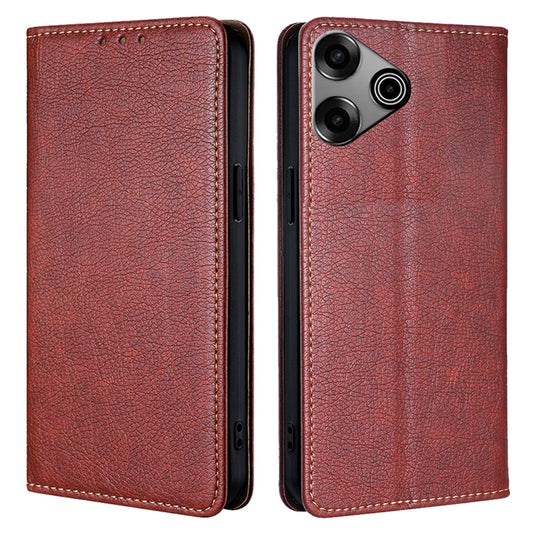 For Transsion Tecno Pova 6 Pro 5G Anti-scratch Case Wallet PU Leather Magnetic Cell Phone Cover - Brown
