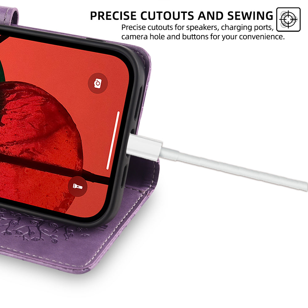 For Transsion Tecno Pova 6 Pro 5G Wallet Case Tree Imprinted Stand Leather Phone Cover - Purple