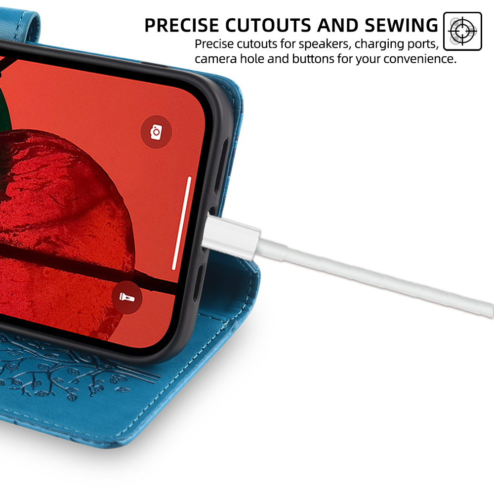 For Transsion Tecno Pova 6 Pro 5G Wallet Case Tree Imprinted Stand Leather Phone Cover - Blue