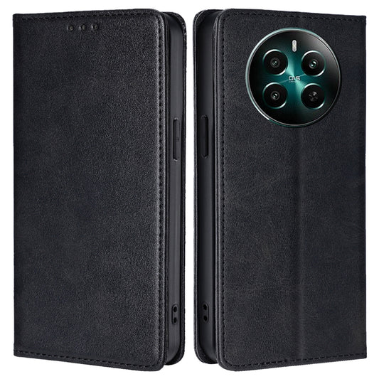 For Realme 12+ 5G Case Calf Textured Leather Wallet Cover Cell Phone Accessory Wholesale - Black
