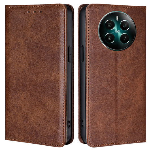For Realme 12+ 5G Case Calf Textured Leather Wallet Cover Cell Phone Accessory Wholesale - Brown