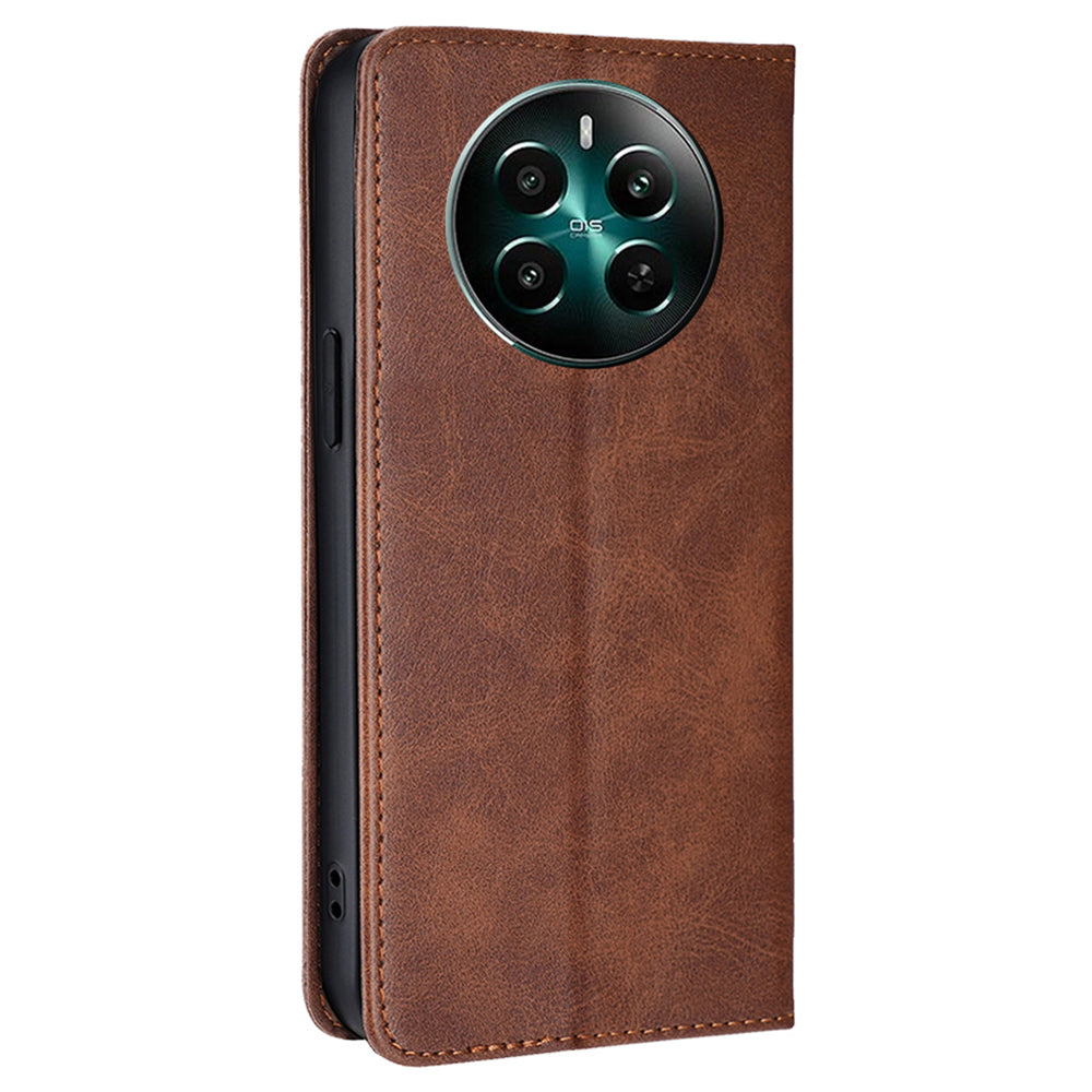 For Realme 12+ 5G Case Calf Textured Leather Wallet Cover Cell Phone Accessory Wholesale - Brown