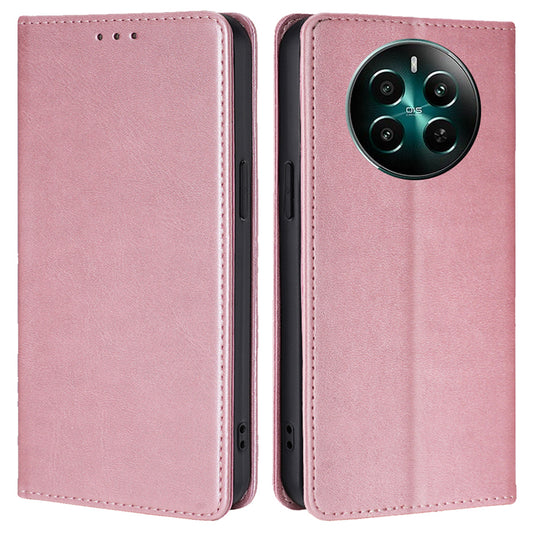 For Realme 12+ 5G Case Calf Textured Leather Wallet Cover Cell Phone Accessory Wholesale - Rose Gold