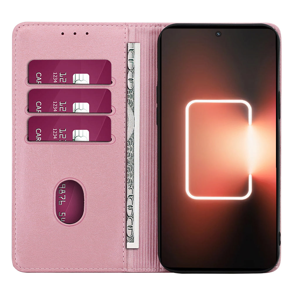 For Realme 12+ 5G Case Calf Textured Leather Wallet Cover Cell Phone Accessory Wholesale - Rose Gold
