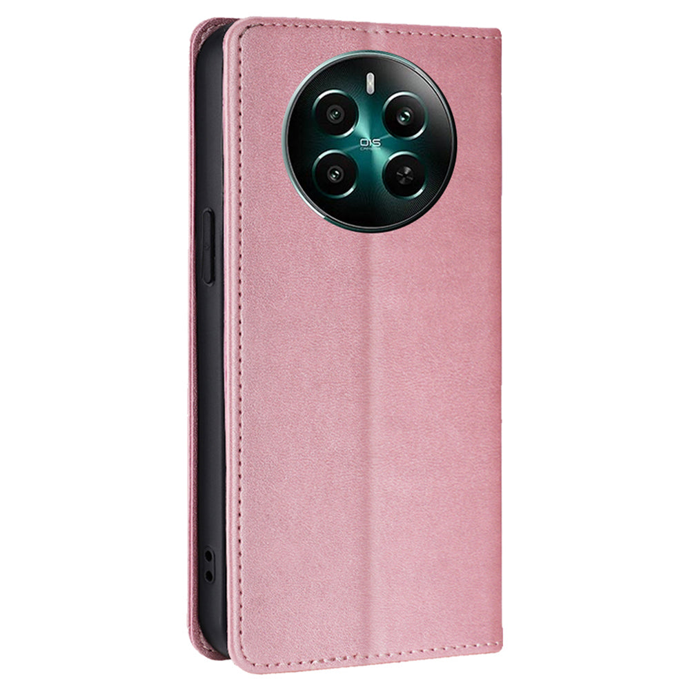 For Realme 12+ 5G Case Calf Textured Leather Wallet Cover Cell Phone Accessory Wholesale - Rose Gold