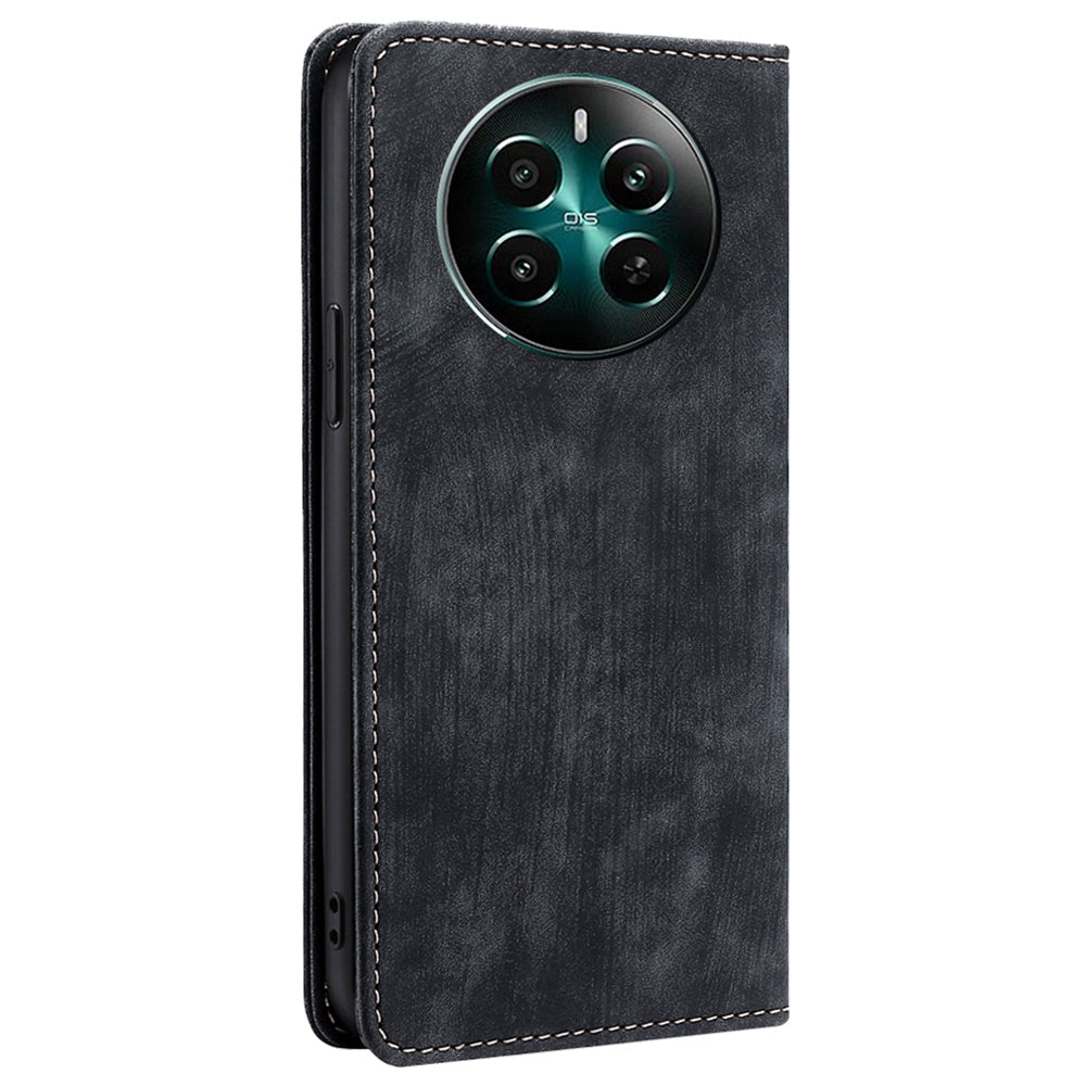For Realme 12+ 5G Flip Case Leather Shockproof Phone Cover with RFID Blocking Wallet - Black