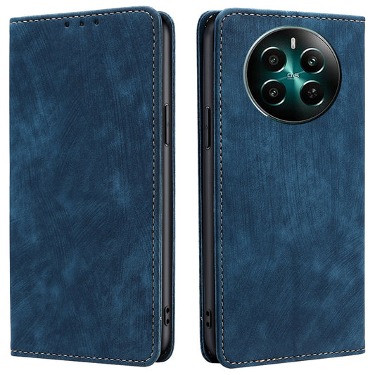 For Realme 12+ 5G Flip Case Leather Shockproof Phone Cover with RFID Blocking Wallet - Blue