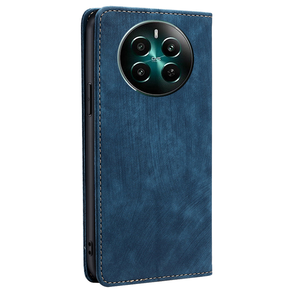 For Realme 12+ 5G Flip Case Leather Shockproof Phone Cover with RFID Blocking Wallet - Blue