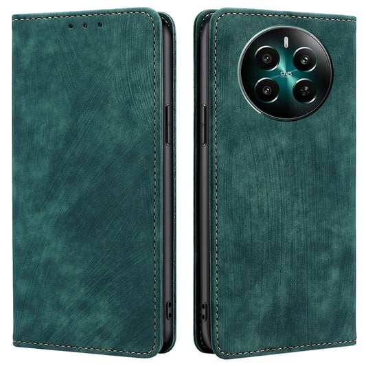 For Realme 12+ 5G Flip Case Leather Shockproof Phone Cover with RFID Blocking Wallet - Green