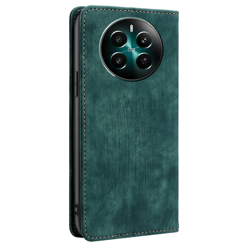 For Realme 12+ 5G Flip Case Leather Shockproof Phone Cover with RFID Blocking Wallet - Green