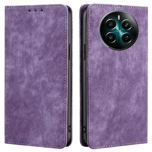 For Realme 12+ 5G Flip Case Leather Shockproof Phone Cover with RFID Blocking Wallet - Purple