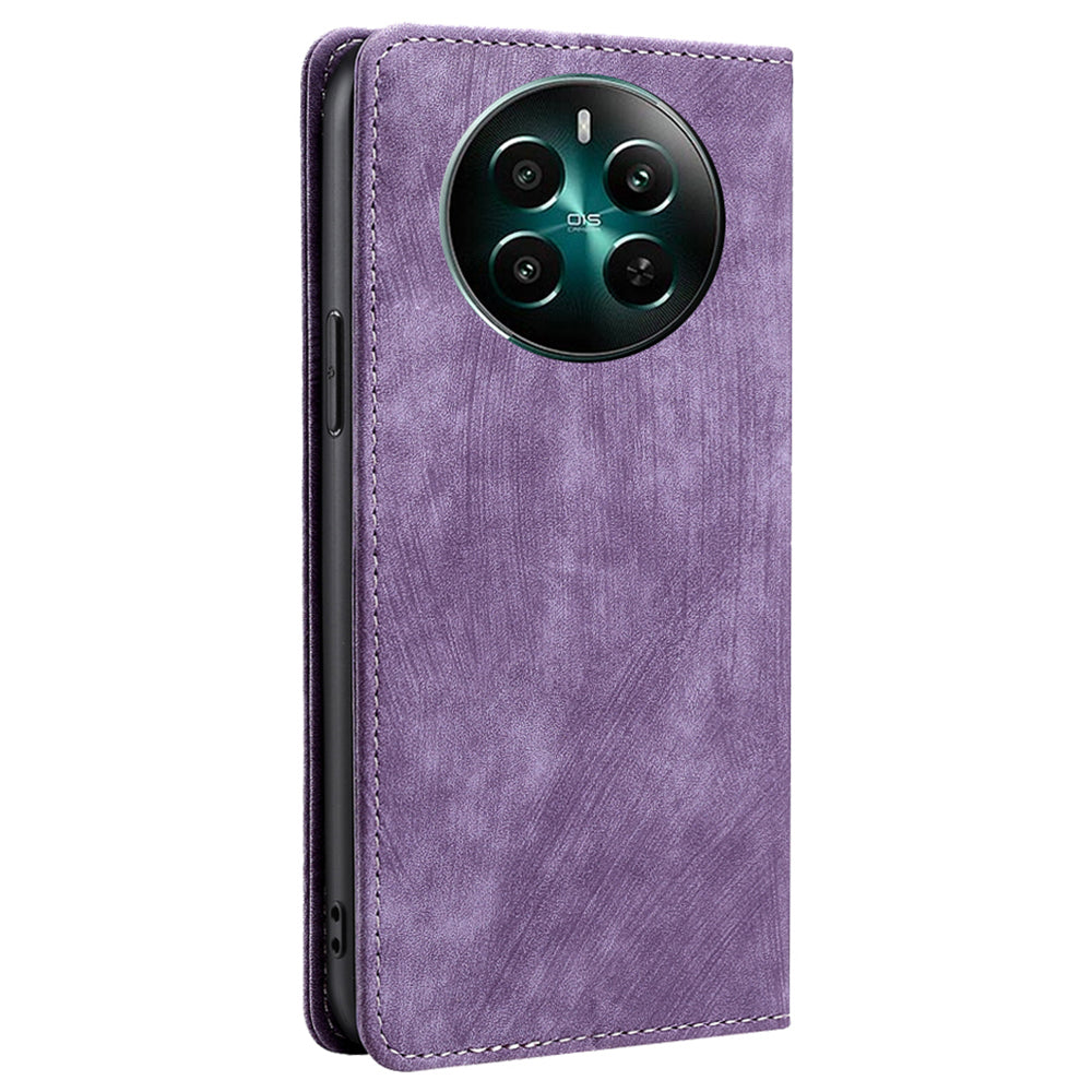 For Realme 12+ 5G Flip Case Leather Shockproof Phone Cover with RFID Blocking Wallet - Purple