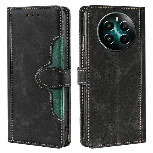 For Realme 12+ 5G Case Skin-touch Leather Phone Cover with Wallet Stand - Black