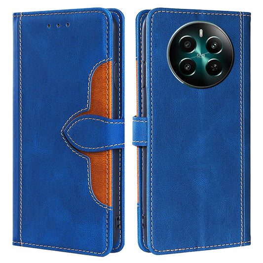 For Realme 12+ 5G Case Skin-touch Leather Phone Cover with Wallet Stand - Blue