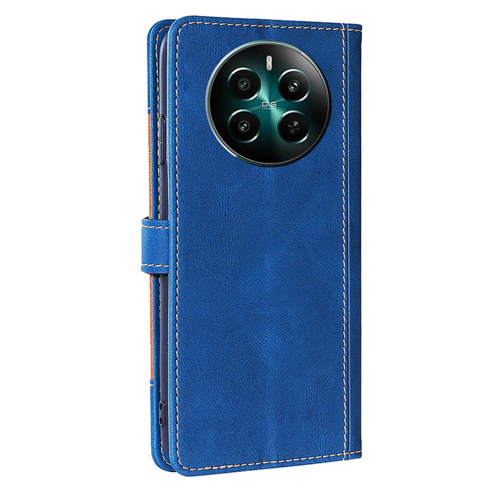 For Realme 12+ 5G Case Skin-touch Leather Phone Cover with Wallet Stand - Blue