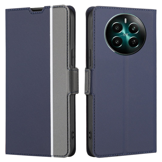 For Realme 12+ 5G Case Card Slots Leather Phone Cover Twill Texture - Blue